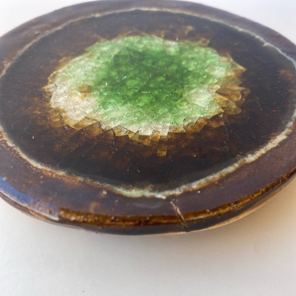 Handmade Ceramic Pottery Coasters with Crushed Glass/Crystal Center - Picture 5 of 9
